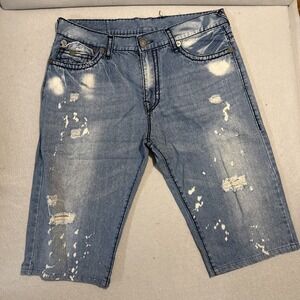 Light Blue True Religion Distressed Denim‎ Shorts Size 38